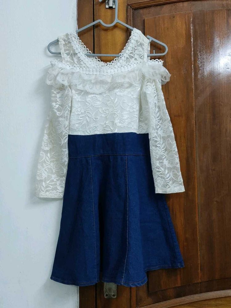 Cute Denim &amp; Lace Dress