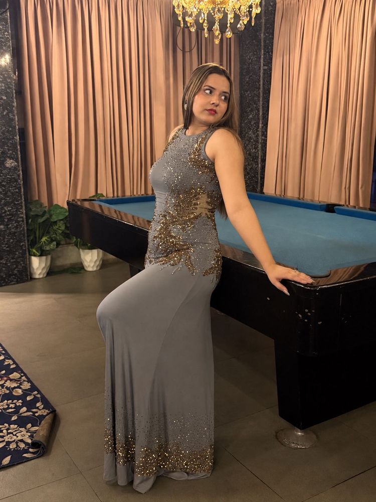 Elegant Embellished Grey Gown