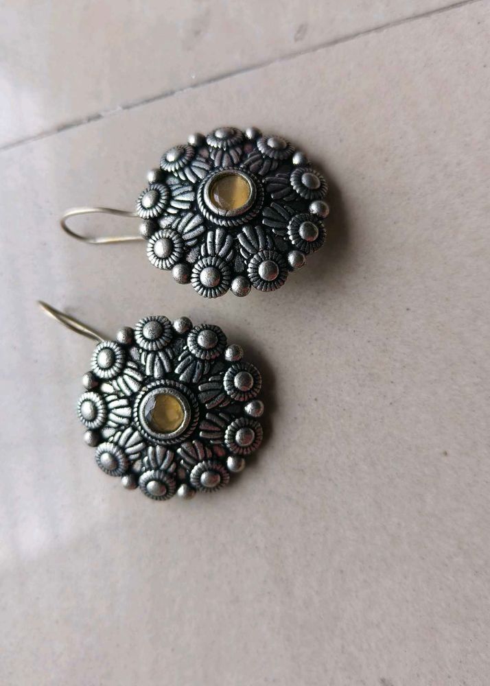 Boho Oxidized Flower Earrings