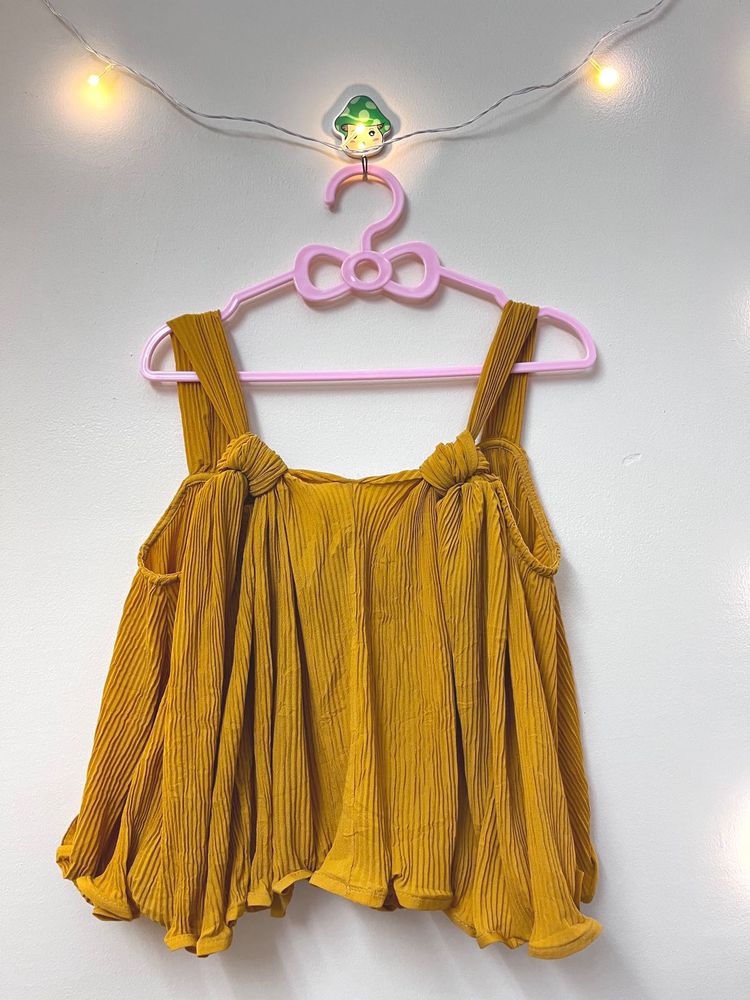Pleated Tie-Strap Mustard Top
