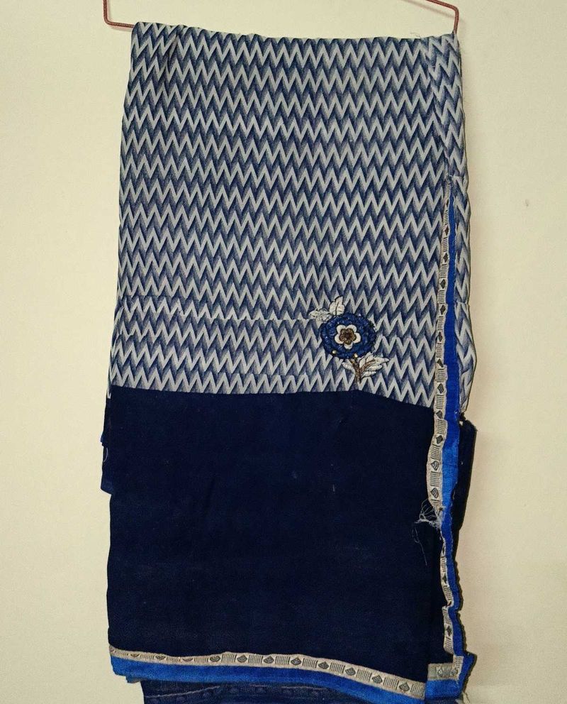 Stylish Blue &amp; White Saree