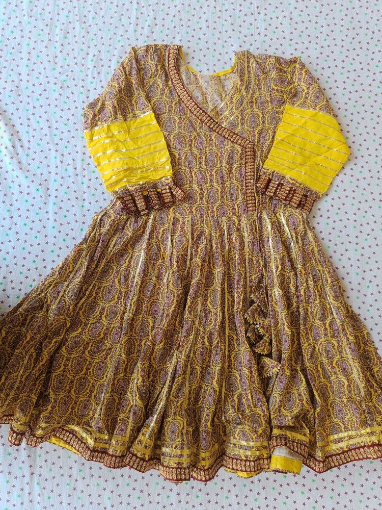 Yellow Printed Anarkali Kurta