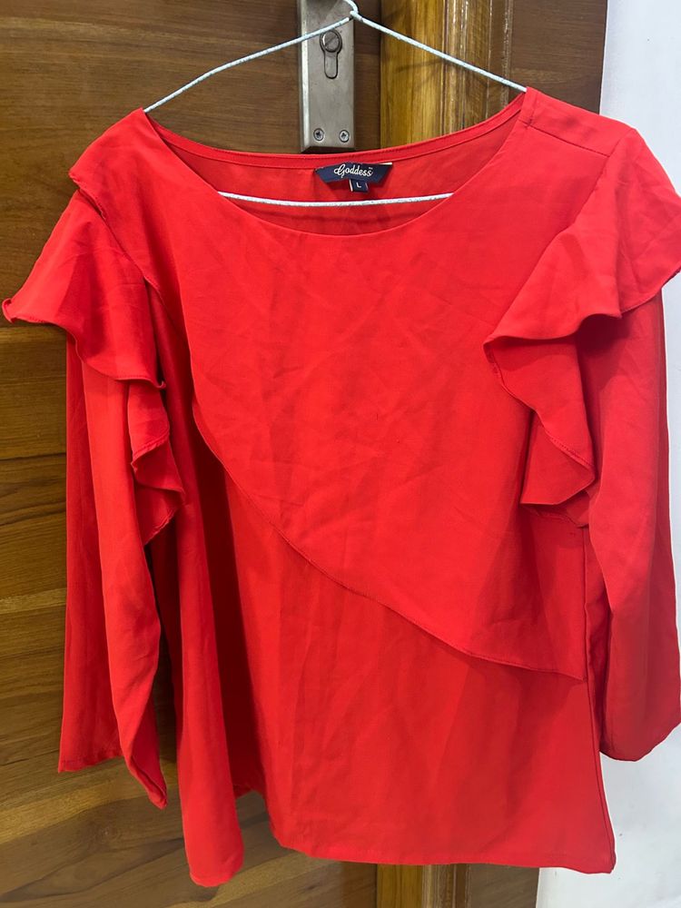 Red Ruffled Long Sleeve Top