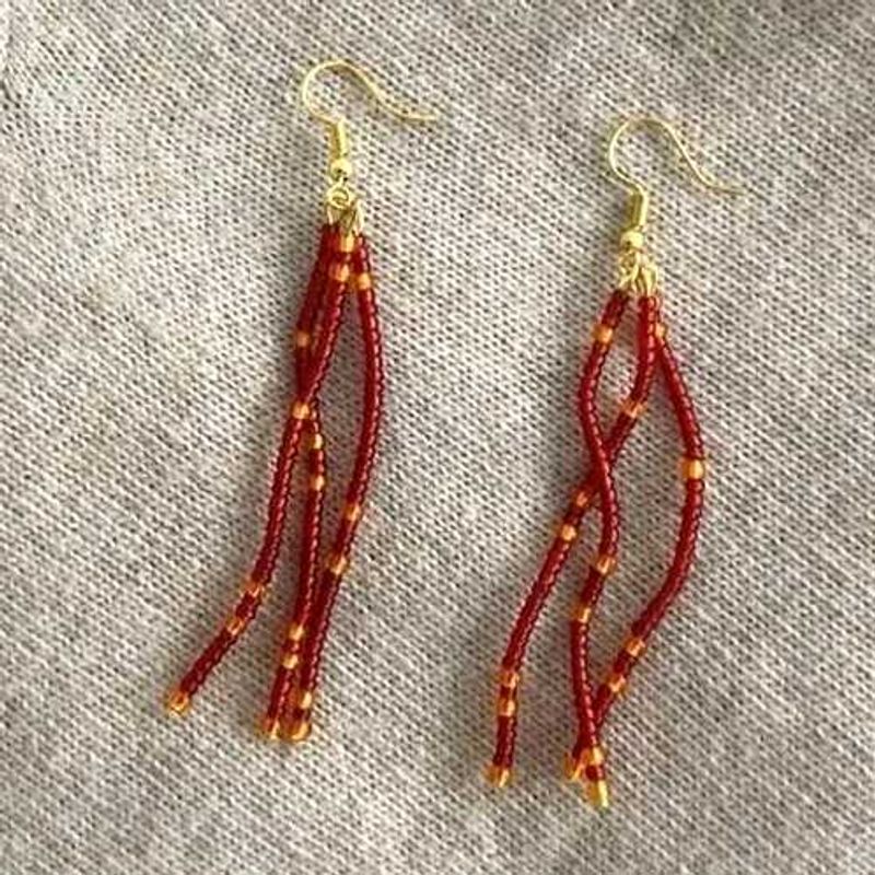 Red &amp; Gold Beaded Dangle Earrings