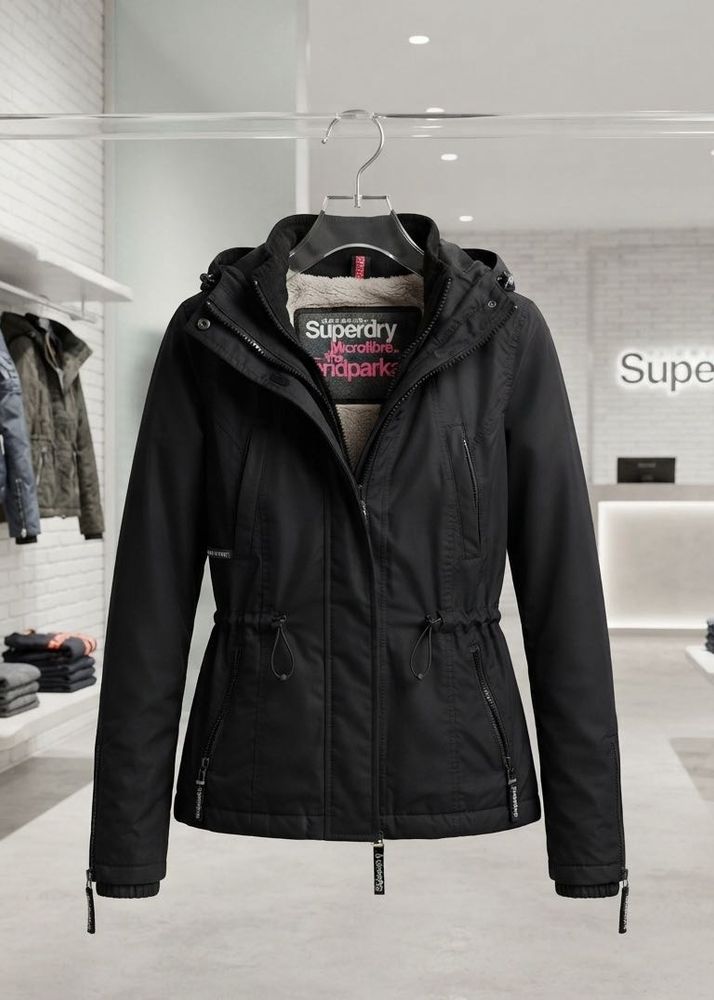 Superdry Black Lined Parka Jacket