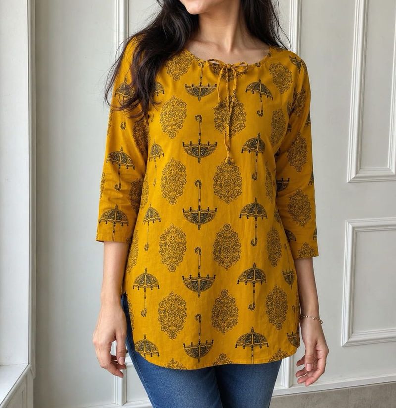 Mustard Yellow Kurta with Umbrella Print