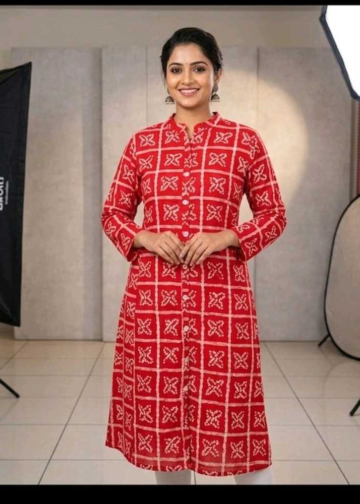 Stylish Red Bandhani Print Kurti