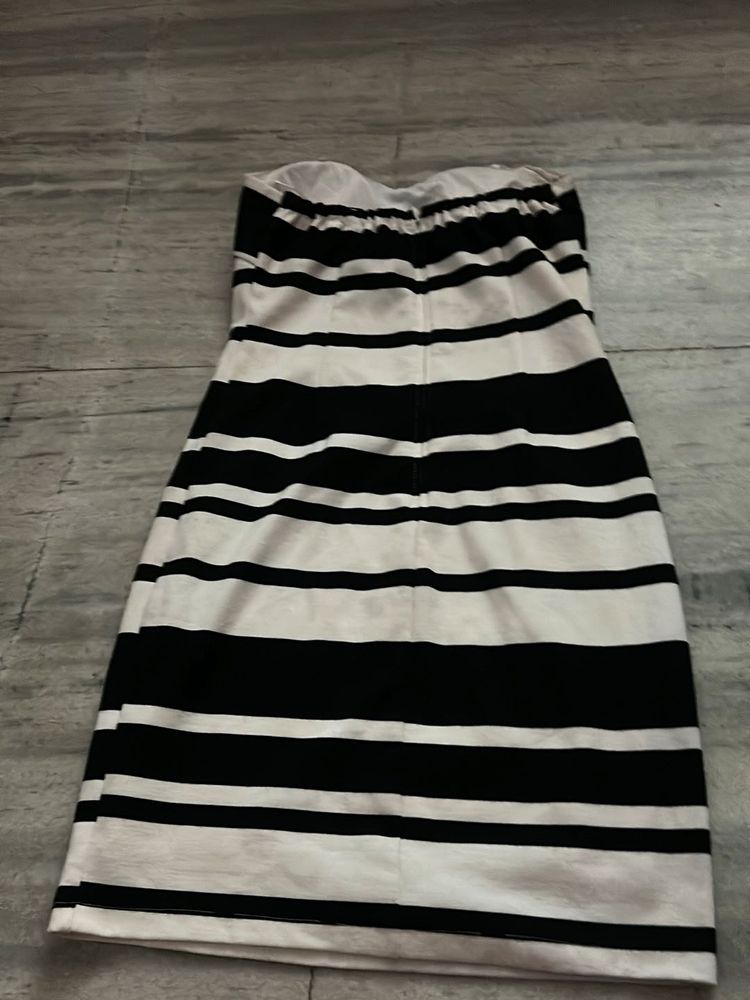 Black &amp; White Striped Strapless Dress
