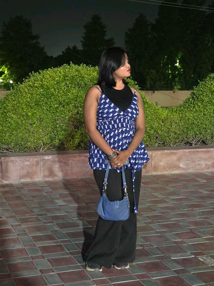 Blue Printed Spaghetti Top