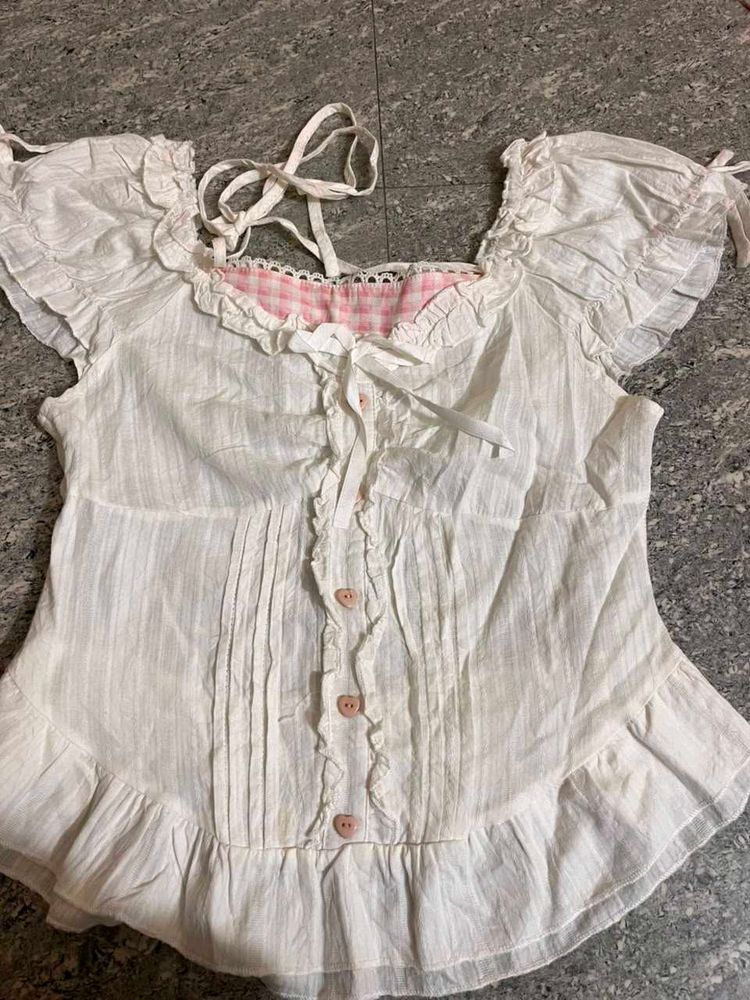 White Ruffle Lolita Style Top