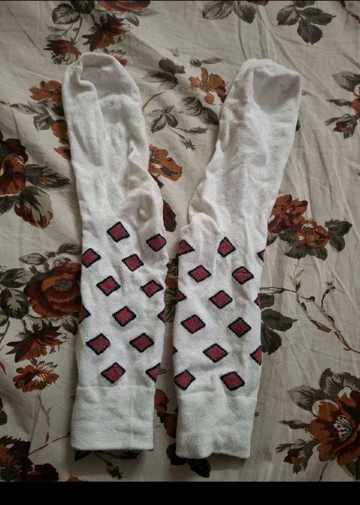 White Socks with Red Diamond Pattern