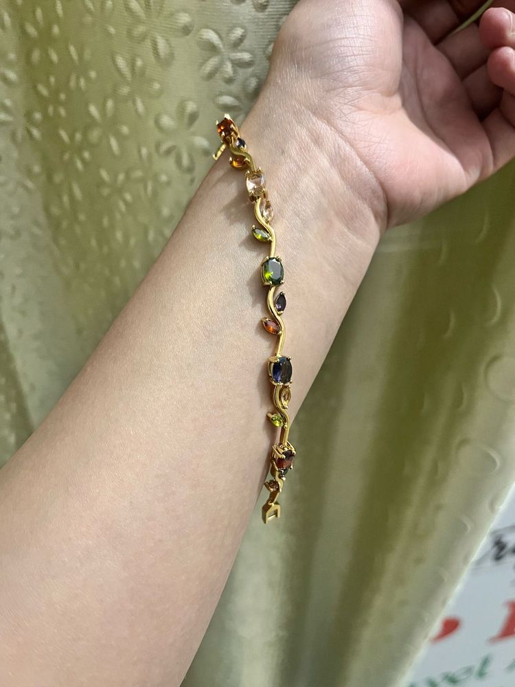 Elegant Gemstone &amp; Gold-Tone Bracelet