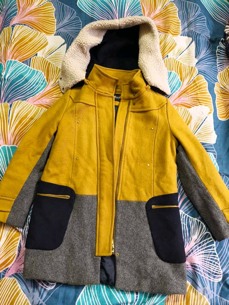Stylish Mustard Wool Blend Coat