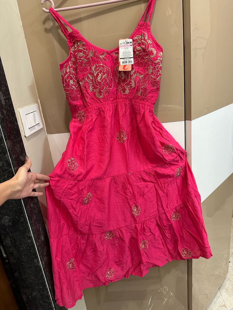 Vibrant Pink Embroidered Tiered kurta dress