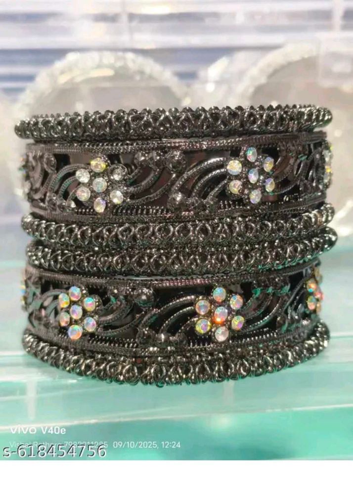 Dark Metal &amp; Rhinestone Bangles