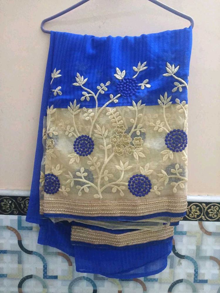 Royal Blue Embroidered Saree