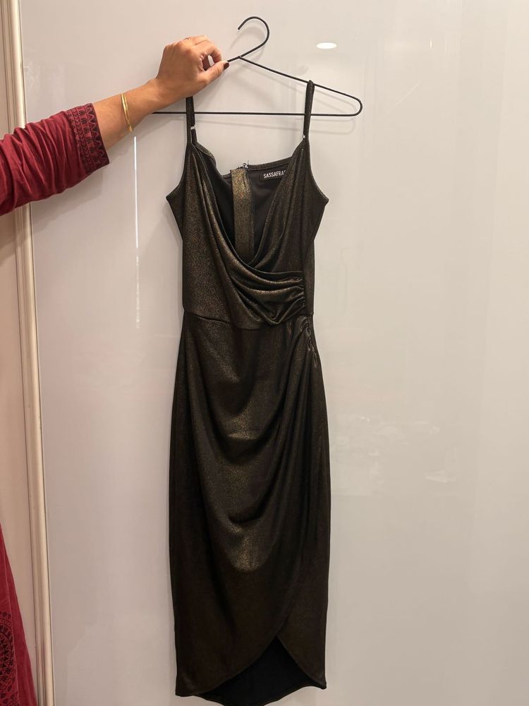 Sparkly Gold Ruched Midi Dress