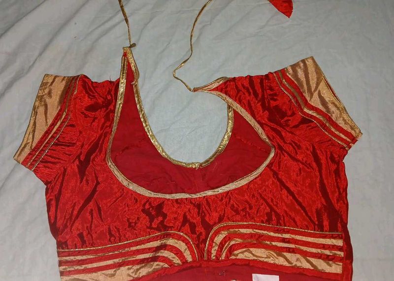 Red &amp; Gold Readymade Saree Blouse