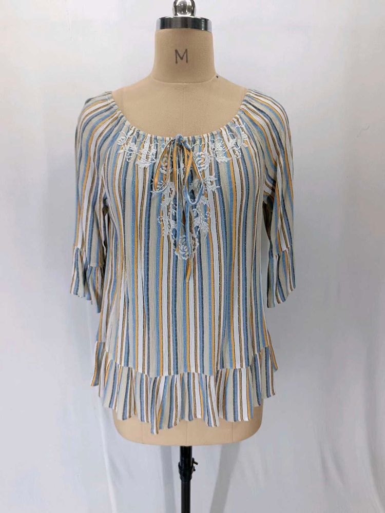 Boho Striped Blouse with Embroidery