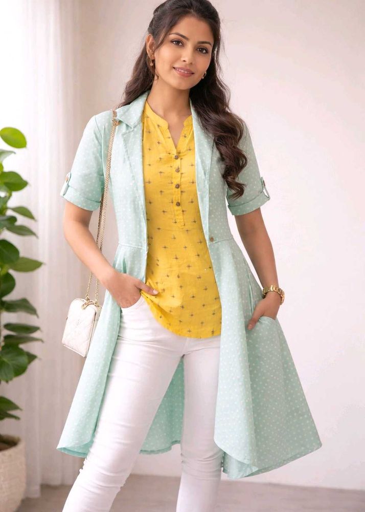 Chic Mint green front open flared shrug