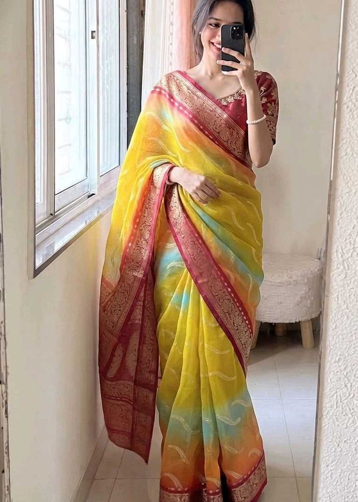 Stunning Yellow Ombre Silk Saree 🌈🌷