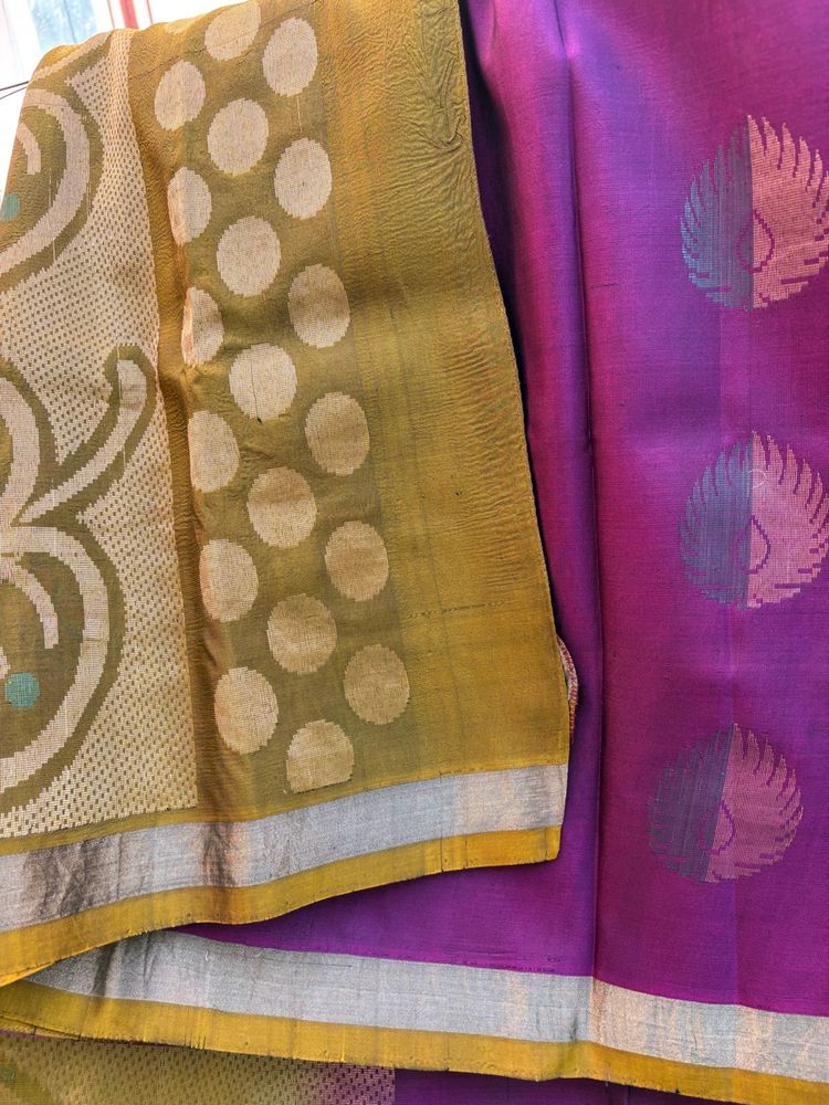 Wine Colored Feather N Leaf Motifs Pure Silk Sare