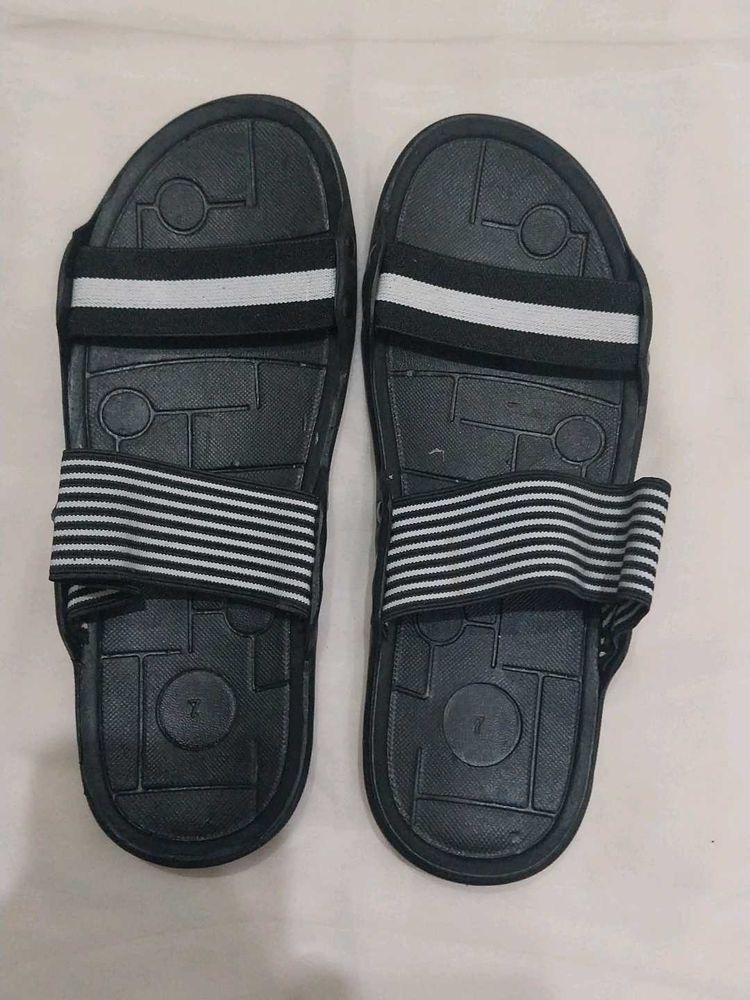 Black Striped Slides for Women