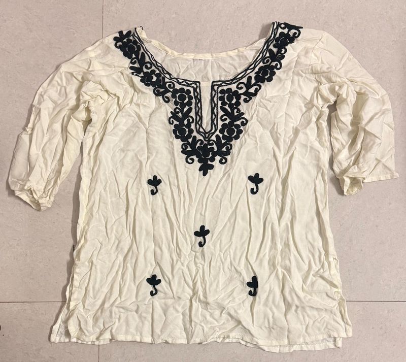 Embroidered Cream Kurta