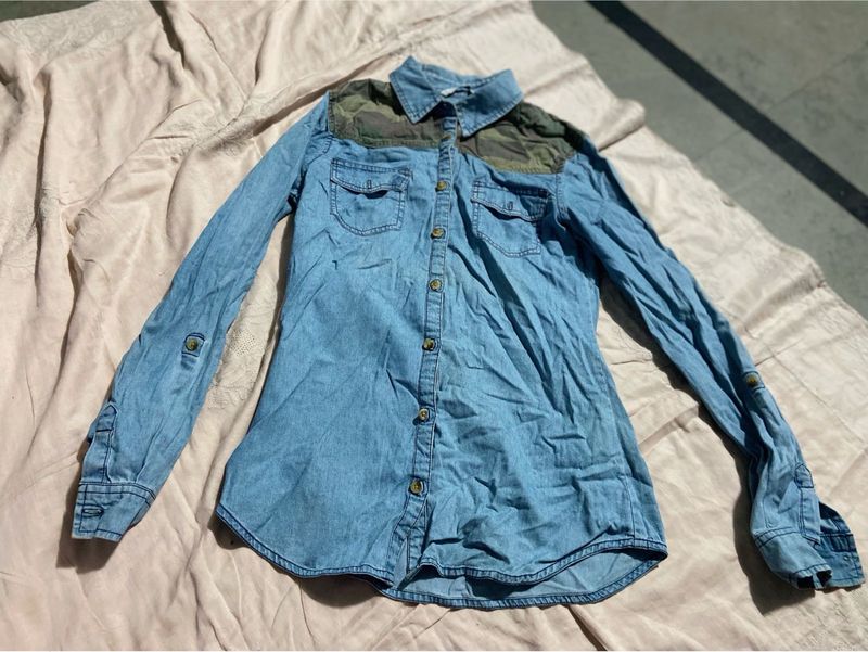 Denim Shirt with Camo Details