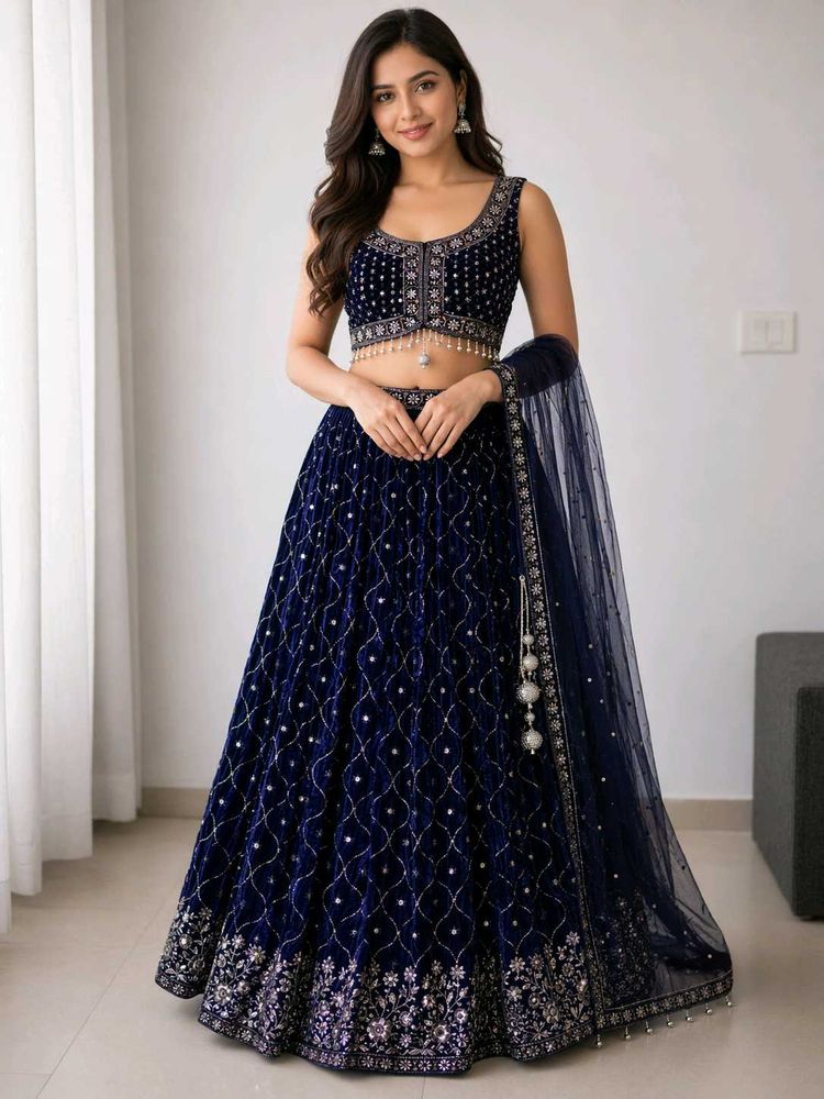 Stunning Blue Velvet Lehenga Choli