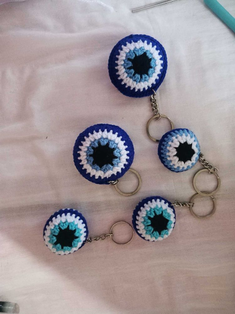 Crochet Evil Eye Keychain set