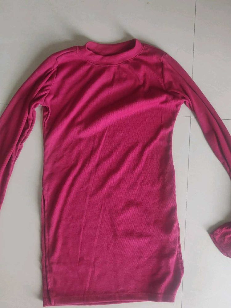 Pink Mock Neck Long Sleeve Top