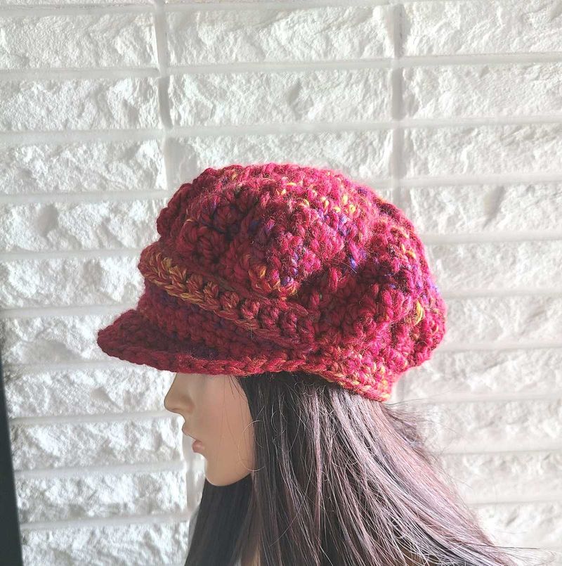 y2k woolen pink crochet Knit Newsboy Cap hat