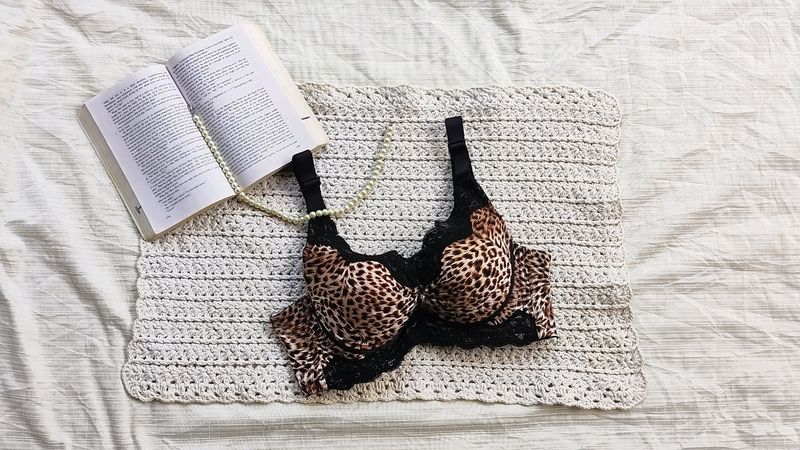 Leopard Print Lace Trim Bra