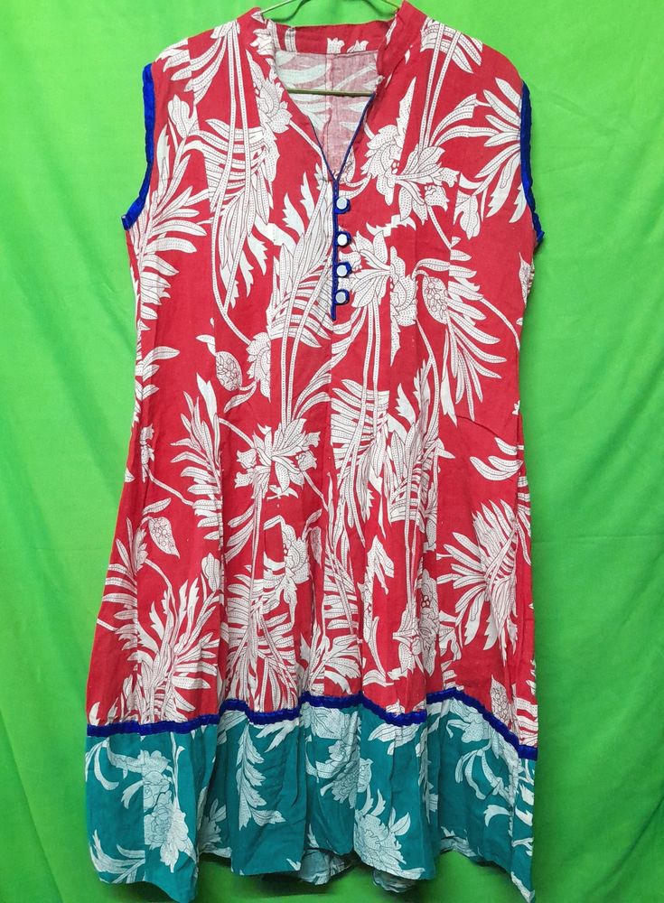 Women's Floral Red Kurti Kurta Dress Year End Sale