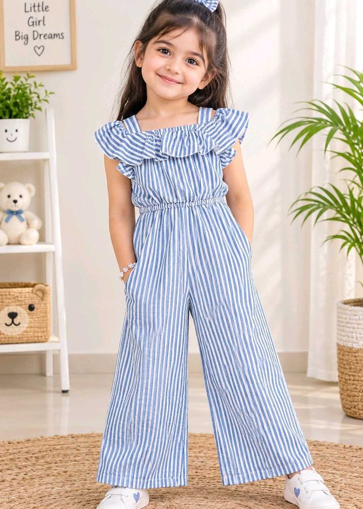 Blue Striped Jumpsuit for Girls