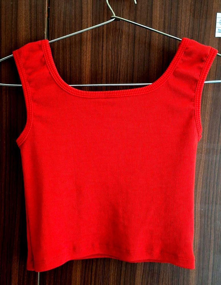 Red Ribbed Tank Top