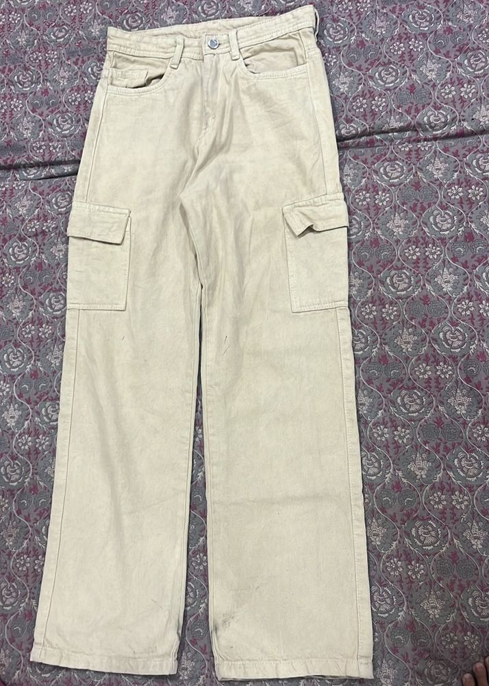 beige straight fit cargo