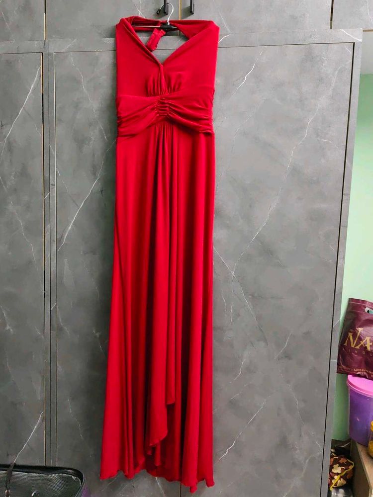 Elegant Red Halter Neck Maxi Dress
