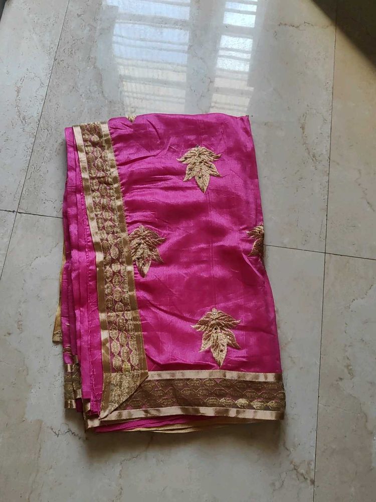 Pink Colour Gold Embroidery With blouse