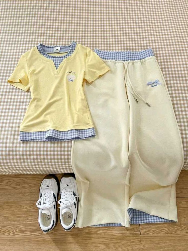 Cute Yellow &amp; Cream Two-Piece Set