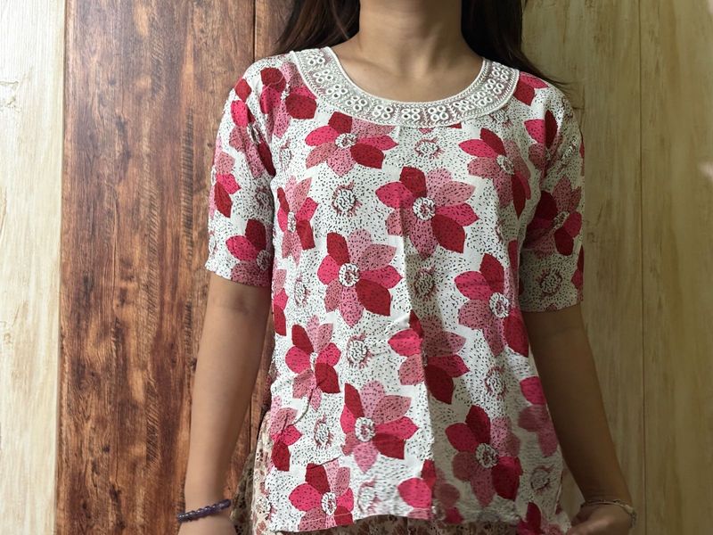 Floral Print Short Sleeve Blouse