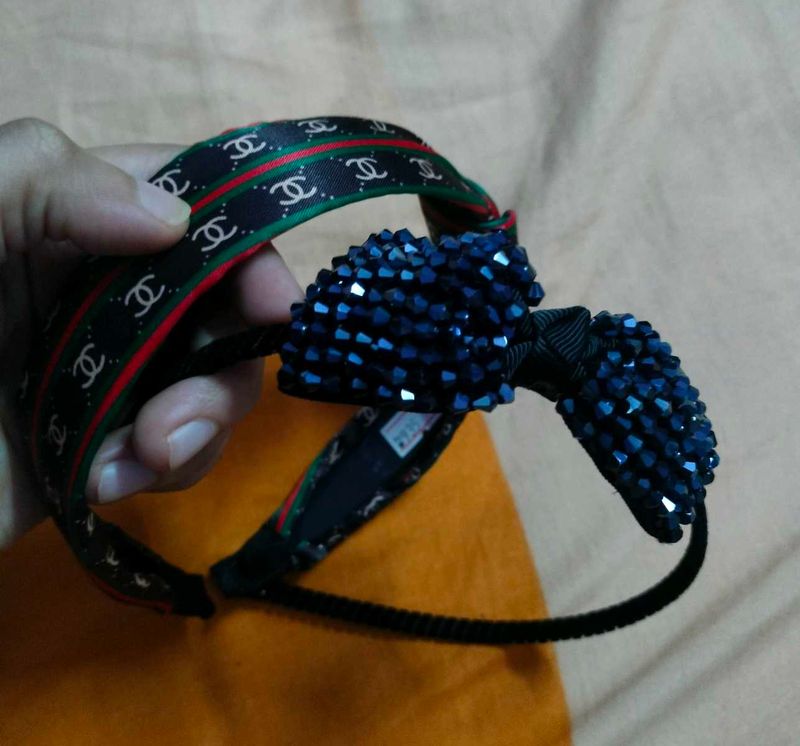 Sparkling Blue Bow &amp; Multicolour Printed Headband