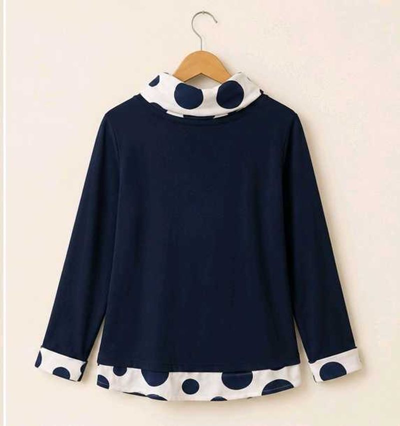 Navy Blue Polka Dot Turtleneck Top