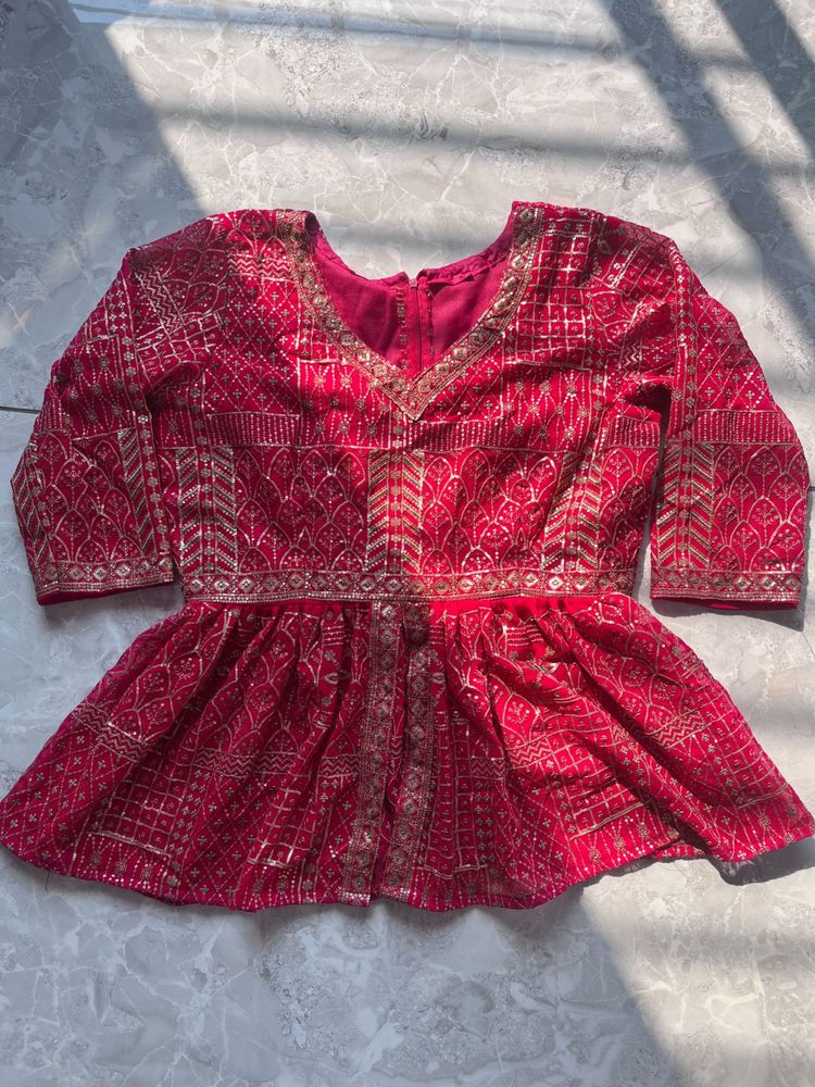 pink  &amp; Gold Embroidered Ethnic Blouse