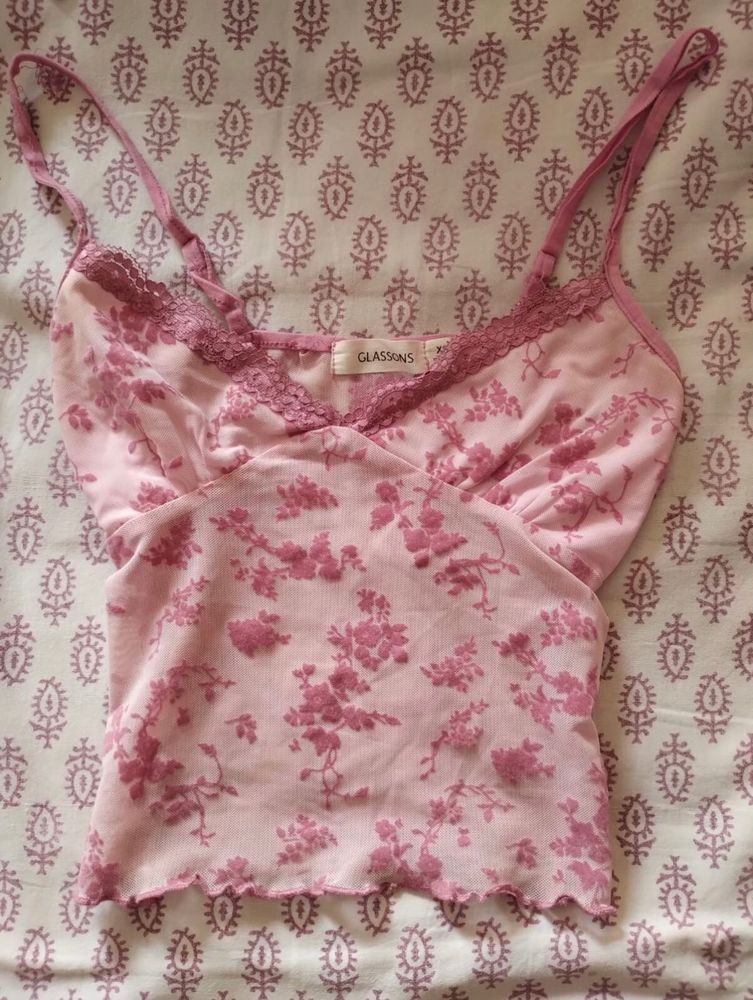 Glassons Pink Lace Trim Cami Top