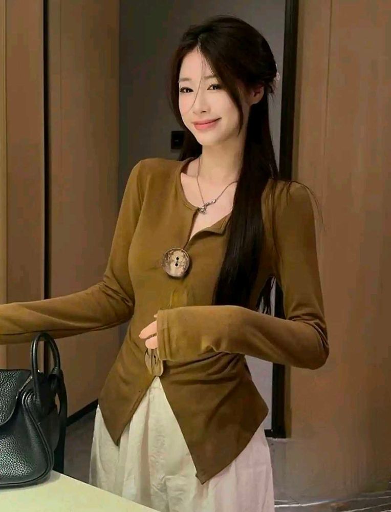 🔥Coffee Brown Long Sleeve Button Top