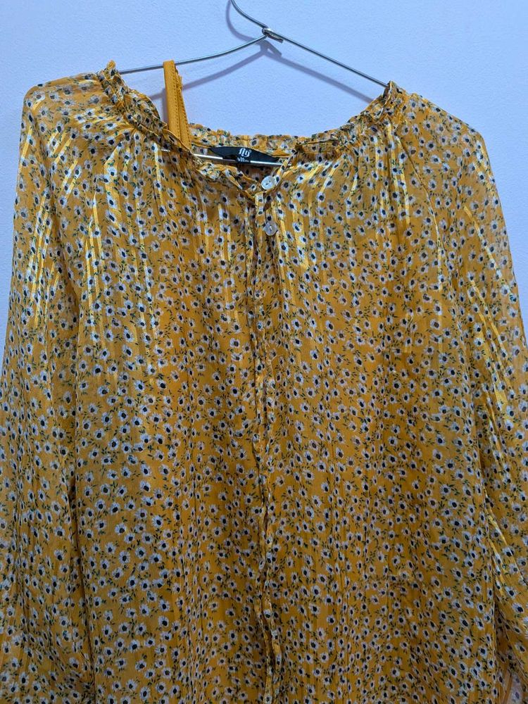 Yellow Floral Sheer Blouse