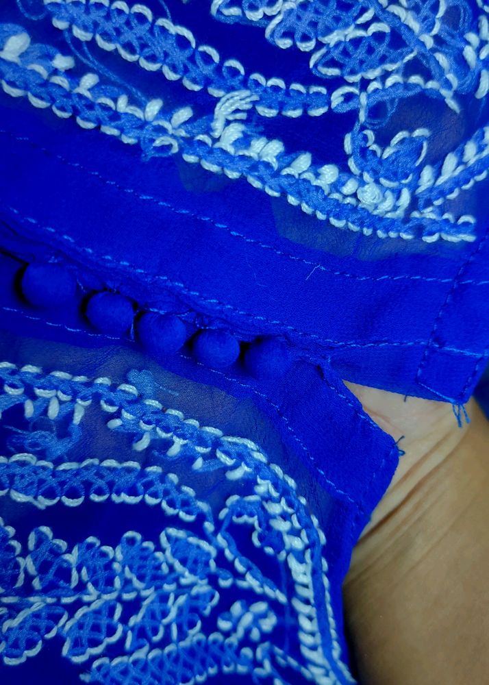 Royal Blue Georgette Chikankari Kurti With Inner