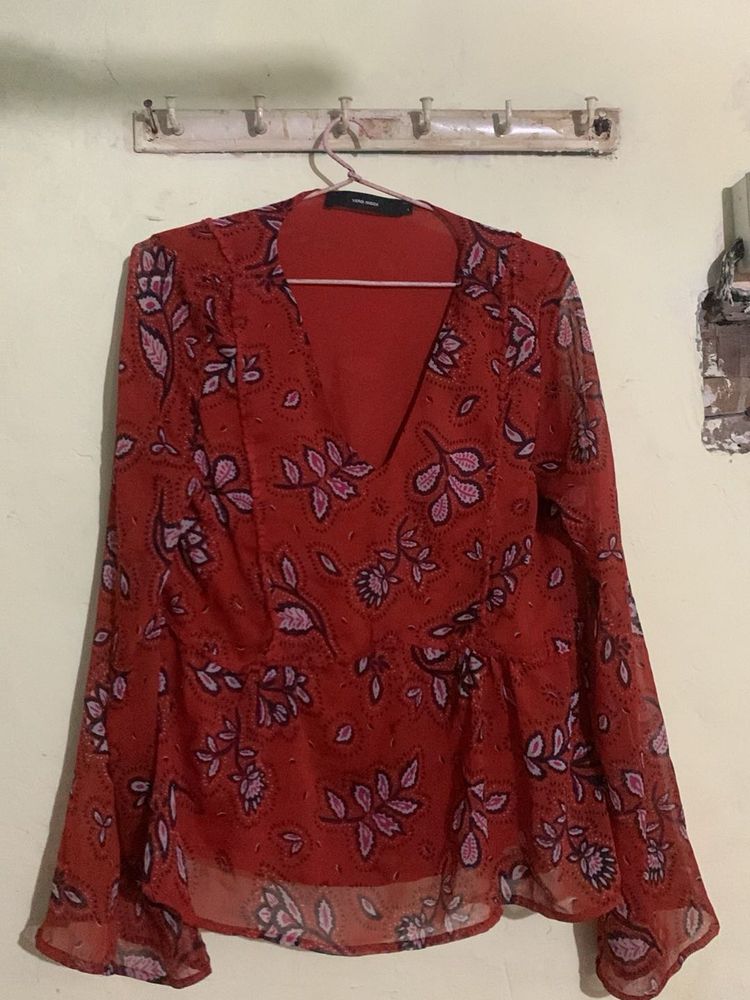 y2kRed Floral Print top